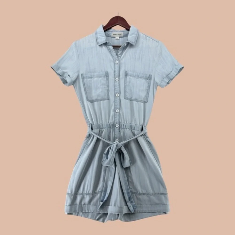 Anthropologie Cloth & Stone Romper Size XS Blue Utility Rolled Hem Casual Summer